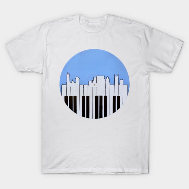 Nashville Skyline and Piano Music Vinyl Record T-Shirt by Designedby-E